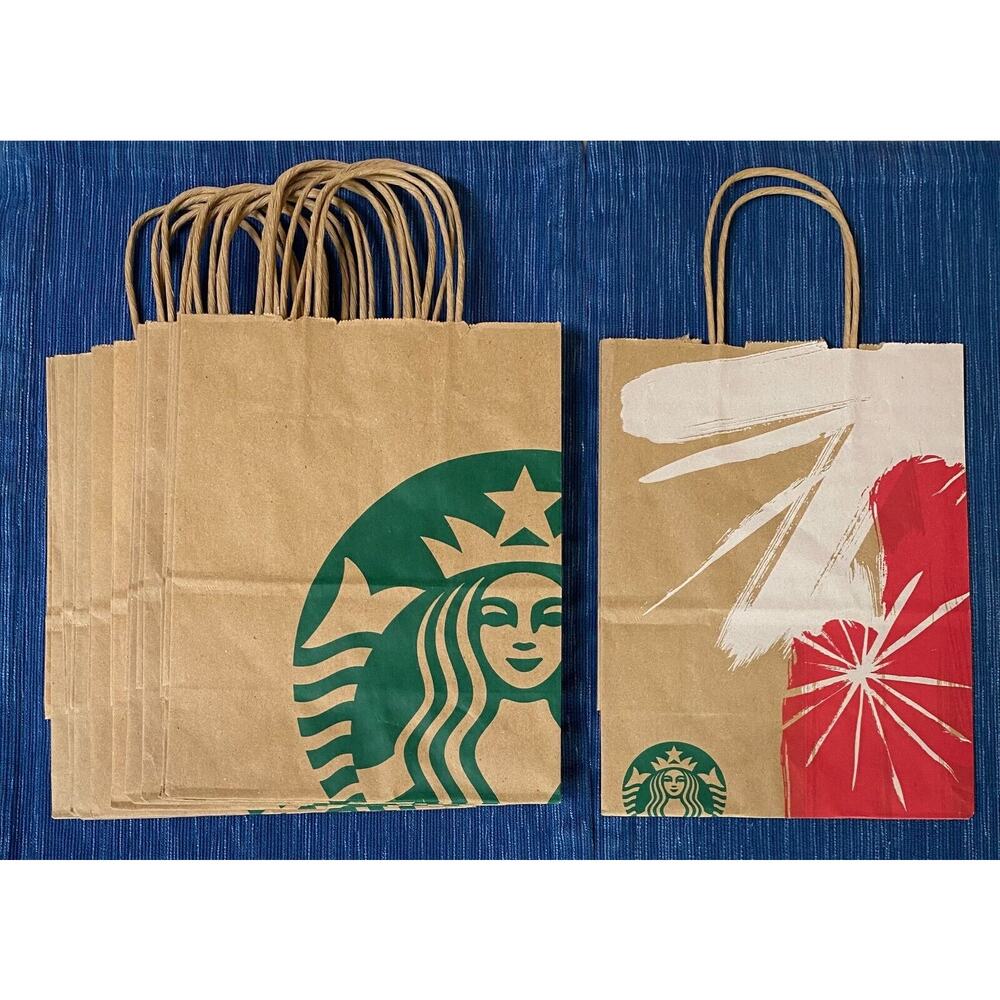 Starbucks 2013 Bag Lot 10 Brown Kraft Paper Shopping Lunch Gift Handle 999A